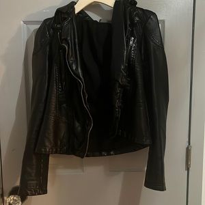 Size 8, Free People Faux Leather Jacket, Detachable Hood